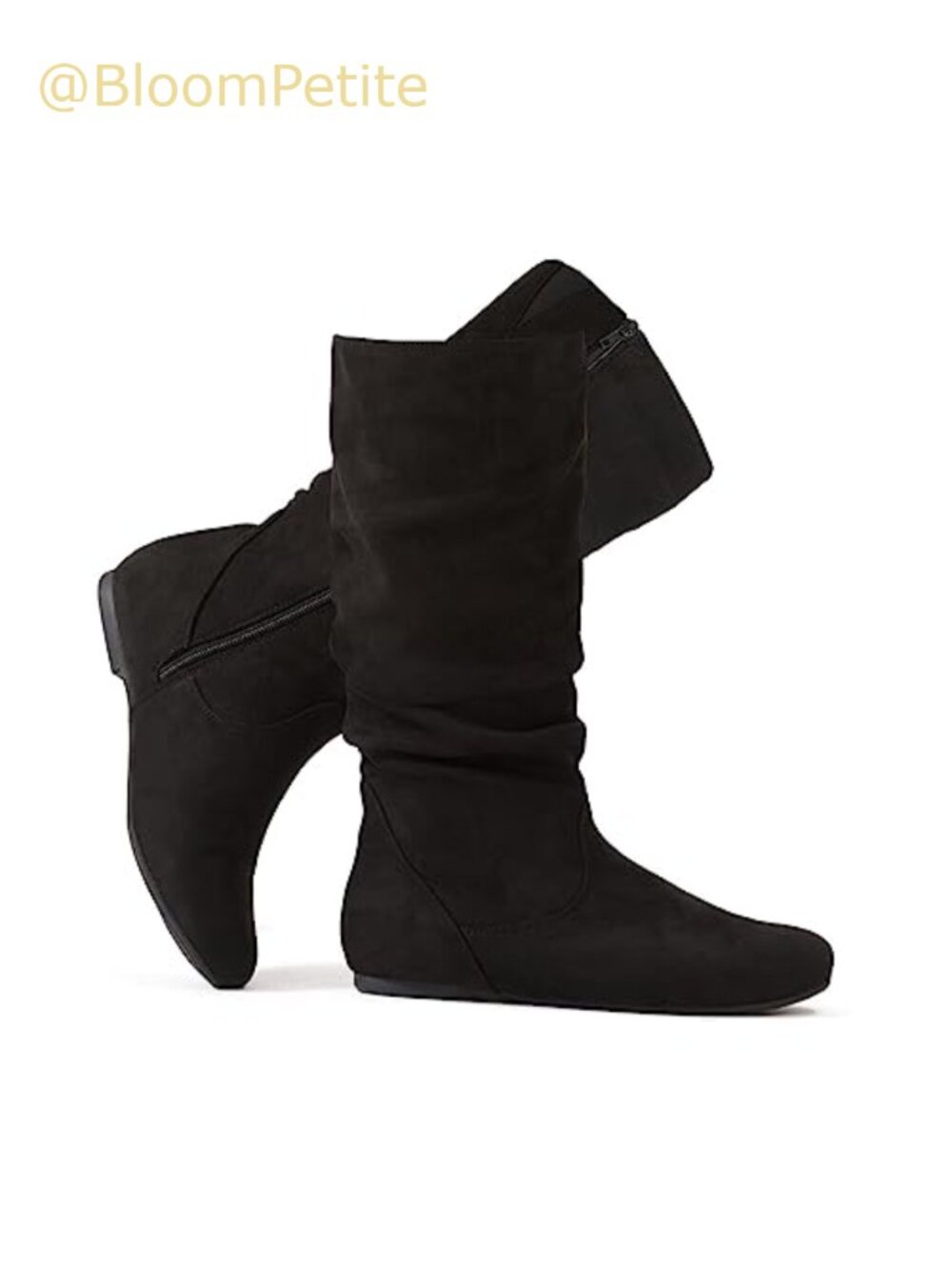 Slouchy Mid Calf Boots Zip Up Flat Faux Suede Round Toe